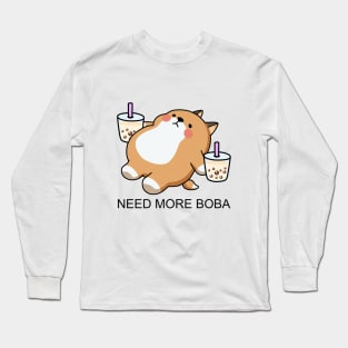 Lazy Shiba Needs More Boba! Long Sleeve T-Shirt